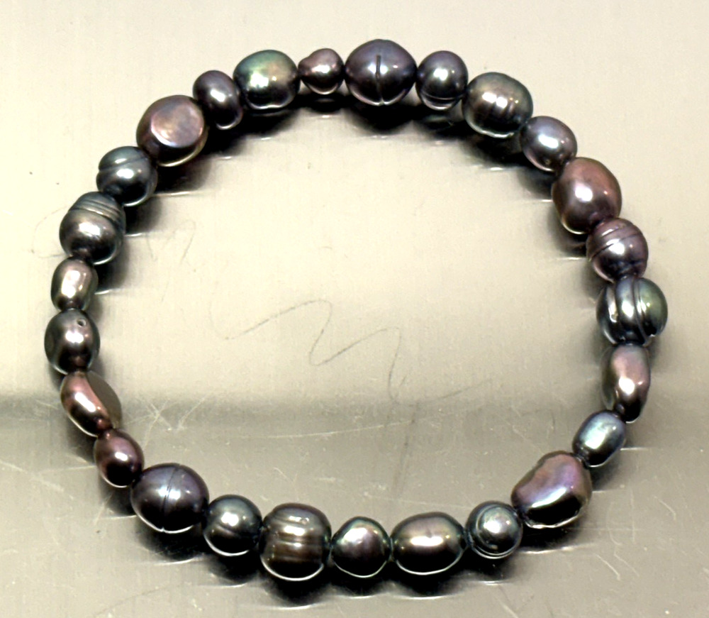 HONORA FRESHWATER GREY PEARL STRETCH BRACELET 6.5" 10MM-5MM